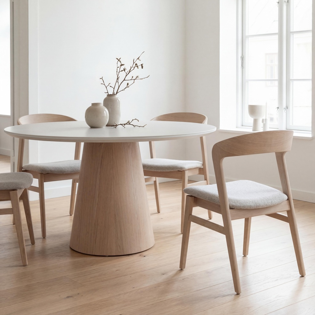 Mona Lacquered Glass & Wood Round Dining Table